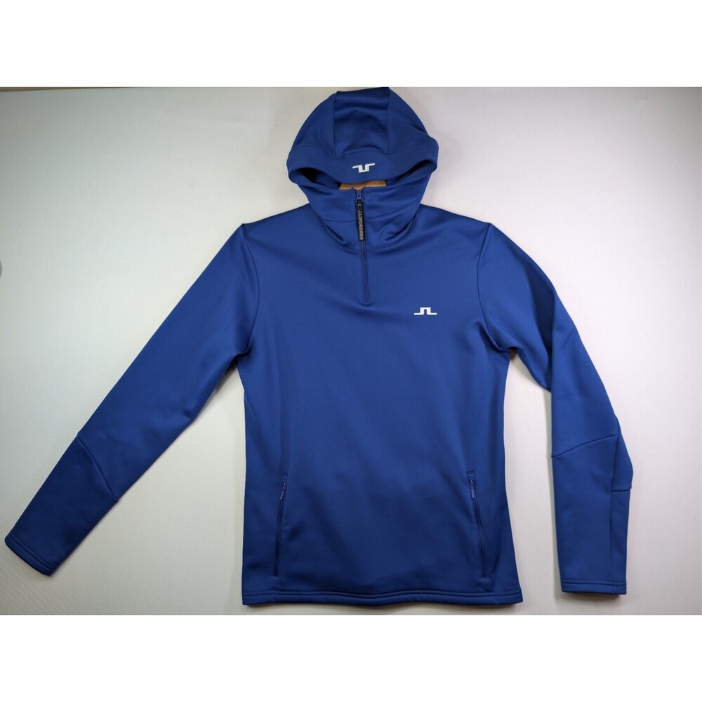 J. LINDEBERG AERIAL 1/4 ZIP HOOD MEN'S MEDIUM Sodalite Blue GOLF NEW NWT